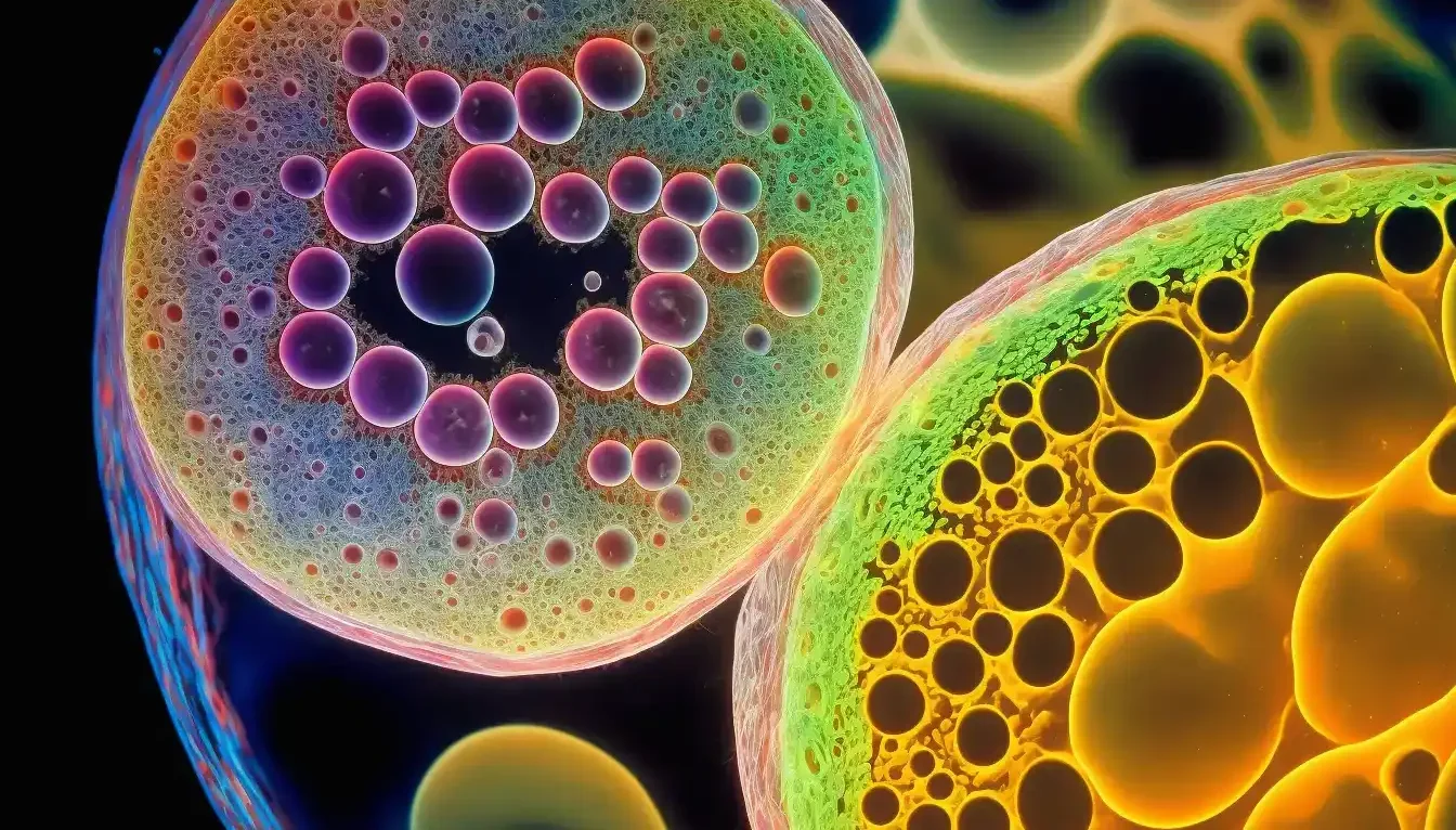 Microscopic view of colorful mesenchymal stem cells, highlighting their potential for regenerative therapy in injury recovery and chronic pain management at Active Life Chiropractic.