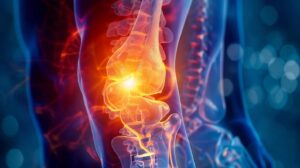Illustration of a human spine and knee joint highlighting pain points, representing chiropractic care for lower back pain and mobility issues at Active Life Chiropractic in Columbia, MO.