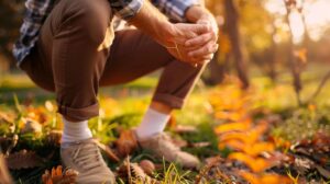 a man outside dealing with leg pain
